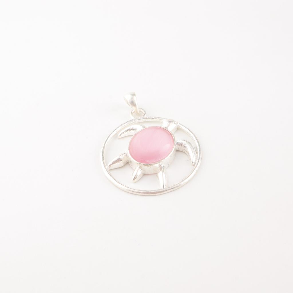 Pink Cat's Eye Gemstone 925 Stamped Silver Jewelry Handmade Pendant Gift For Her CP-2-43