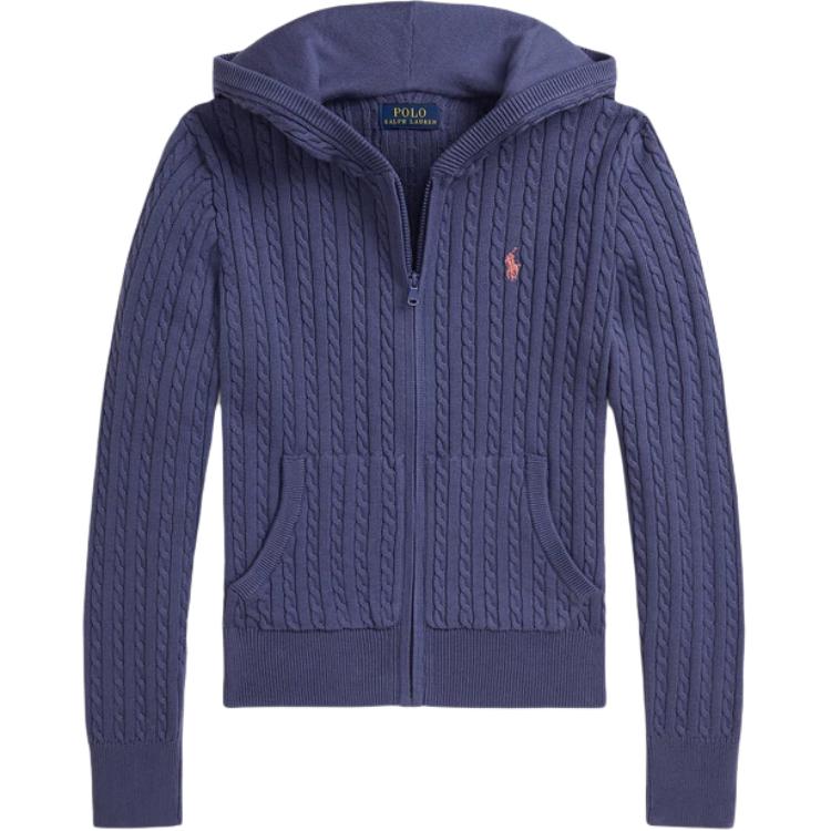 Polo Ralph Lauren Hettegenser FW25 Ensfarget Logo Broderi Strikket Hettegenser Barn hettegensere Mørkeblå CWPOSWEG6820546-400