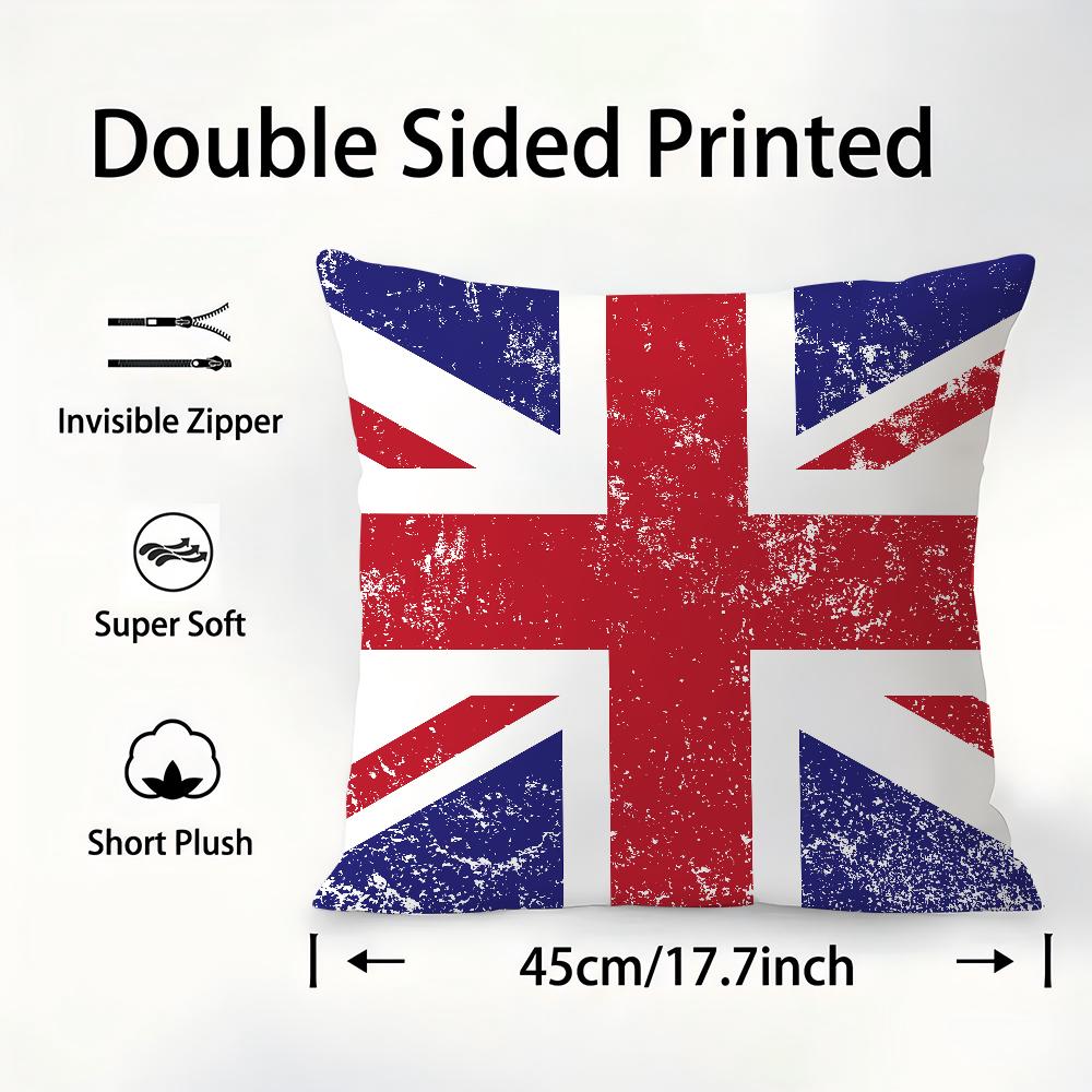 Union Jack Flag Pillow Case Plush Fabric Soft Pillowcase Double Sided Print Sofa Cushion Cover Throw Pillow Cover