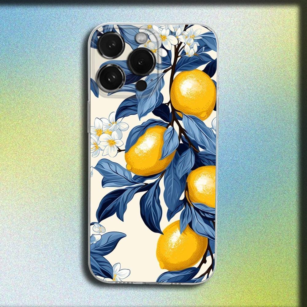 Frukt Citron Konst Mönster Telefonfodral För iPhone 16,15,14,13,12,11 Plus,Pro,Max,XR,XS,X,Plus,SE,Mini Genomskinligt Mjukt Skydd