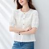 Round Neck Embroidered Shirt for Women Short Sleeves Summer New Short Top Small Cotton Shirt