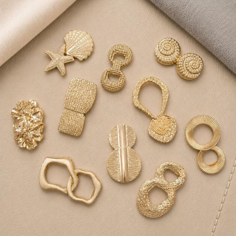Assorted Gold Metal Irregular Shaped Buckles Textured Surface For DIY Sewing Scarf Belt Clothing Decor Craft Projects