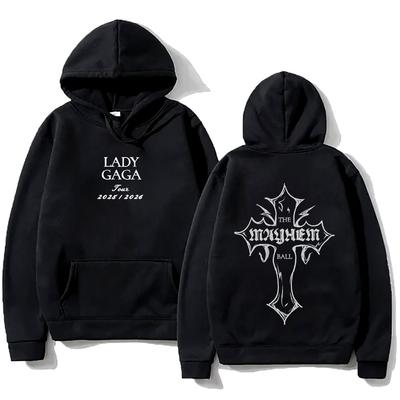 Bluzy modowe Lady Gaga Bluza Lady Gaga MAYHEM z nadrukiem typu cross cut-off Jesień Retro z kapturem Odzież Unisex Luźna Streetwear