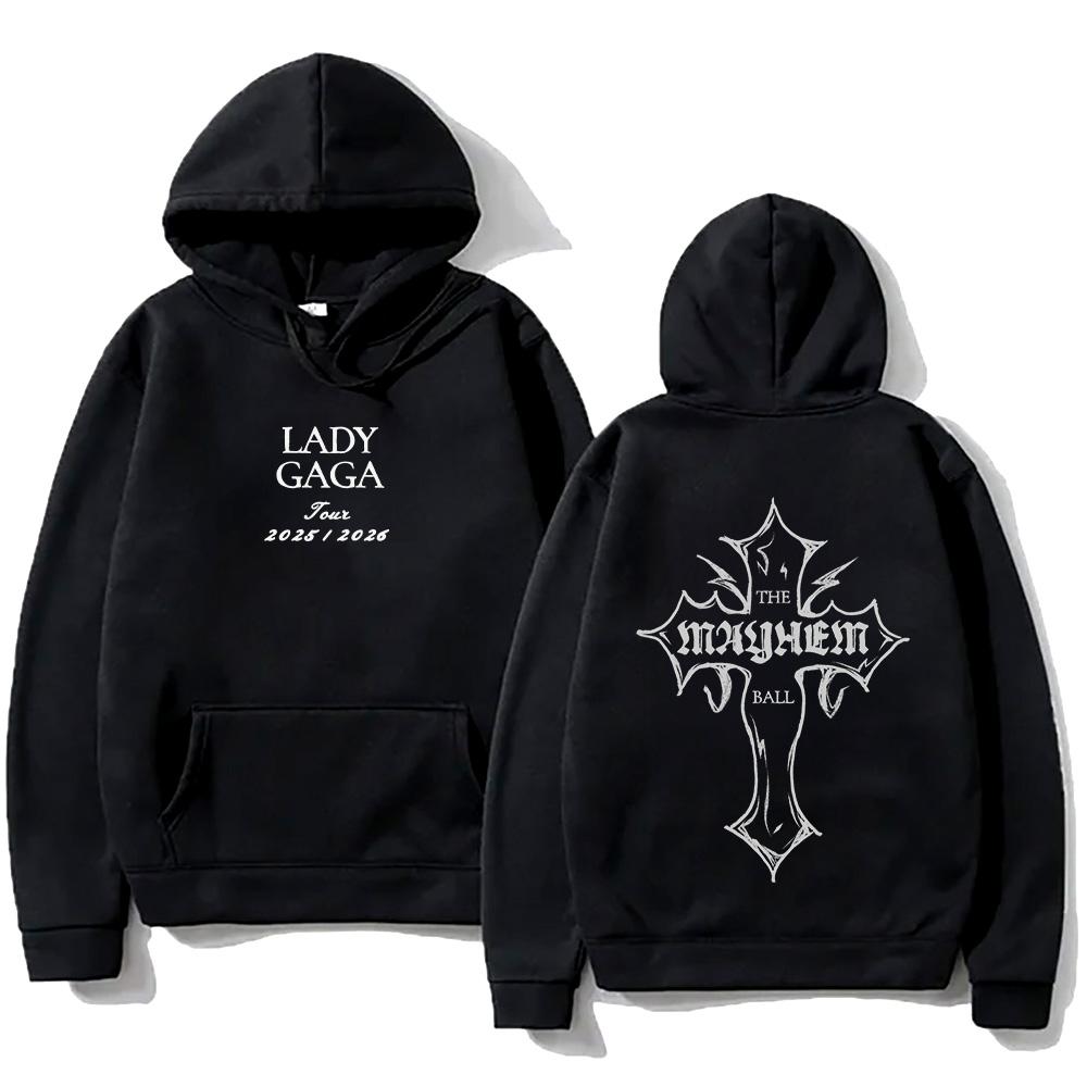 Lady Gaga Fashion Hoodies Lady Gaga MAYHEM Cross Cutoff Print Sweatshirt Fall Retro With Hooded Clothing Unisex Loose Streetwear