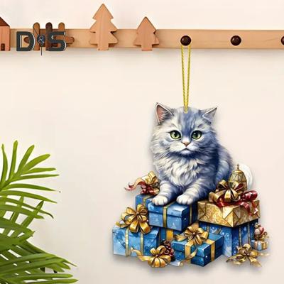 Acrylic Cat Pendant Xmas Tree Hanging Ornament with Lanyard Easy To Hang Adorable Kitty Hanging Pendant Handbag Charm