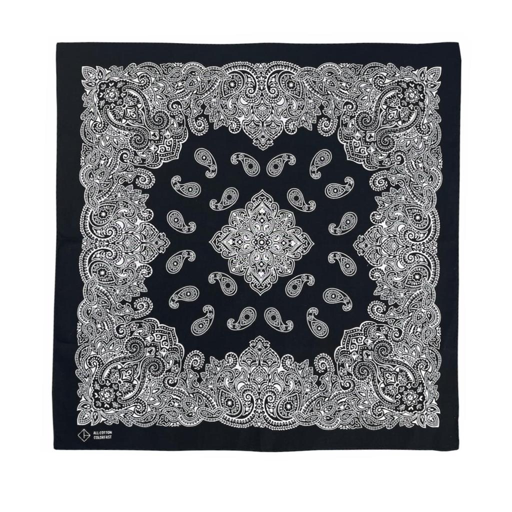 Kakatrend Bandana Black Adult Paisley 100% Cotton Stylish Handkerchief Cotton Bandanna Unisex Durag Large Men's Black 55cm X 55cm