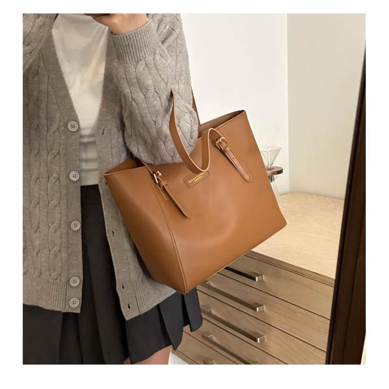 Solid Color Minimalist Large Capacity Tote Bag Soft Faux Leather Commuter Shoulder Handbag