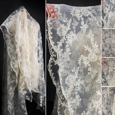 Pattern Lace Tulle Off-White Embroidered Floral Fabric Designer Creative DIY Semi-Transparent Wedding Dress Skirt Designer