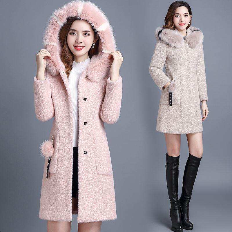 

Новое женское шерстяное пальто из золотой норки, женская зимняя куртка из искусственной норки, утепленные шерстяные пальто, шерстяное пальто для мамы