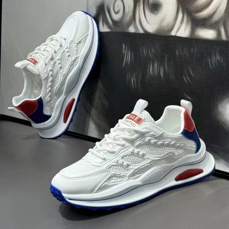Men’s Breathable Mesh Summer Running Shoes – Comfortable, Soft Sole, Trendy, Versatile, White.
