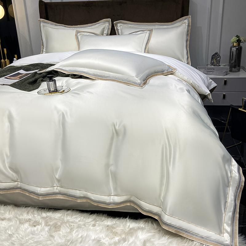 Luxury Embroidery King Size 600Tc Egyptian Cotton Soft Smooth Duvet Cover Sheet Set Fitted Sheet Pillowcases Hotel Bedding Set