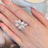 New Leaf Design Fashion  Real  Sterling Silver Flower Zircon Open Ring Elegant Women's Daily Wedding Adjustable Ring