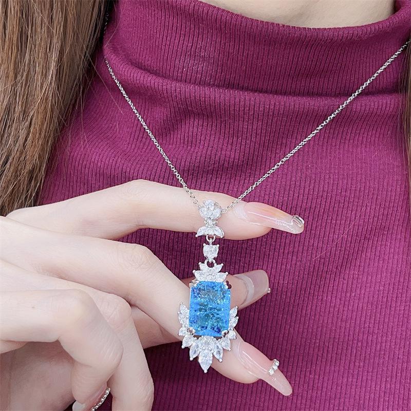 Ice Flake Deep Sea Blue Jewelry Set: Women's Luxury Ring, Necklace & Earrings