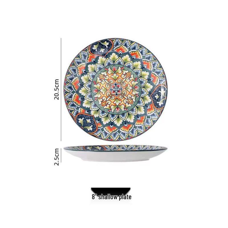 European Bohemian Ceramic Noodle Bowl and Plate Set - Creative Tableware with Unique Design