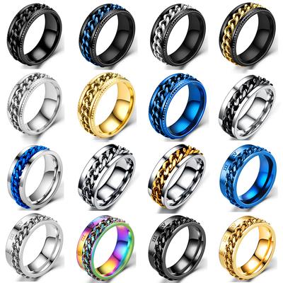 Spinning Anxiety Rings Items For Men Titanium Steel Rotatable Chain Fidget Joint Ring Jewelry Anillos De Hombres