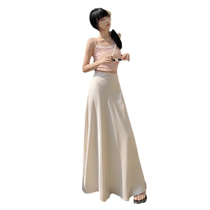 Hedvábná sukně A-linie slim-fit: Nový letní styl s vysokým pasem, všestranný, zvýrazňující temperament.