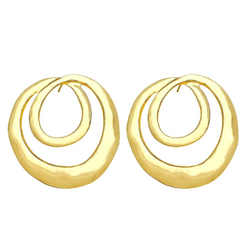 Double-layer round hollow stud earrings temperament trend versatile earrings золотой
