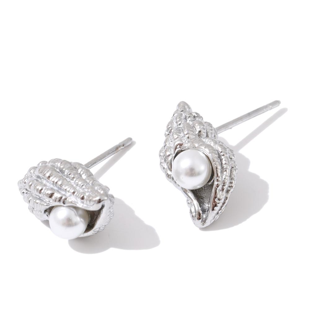 Yhpup Ocean Style Stainless Steel Pearls Conch Small Stud Earrings for Women Waterproof Trendy Chic Daily Jewelry Wholesale