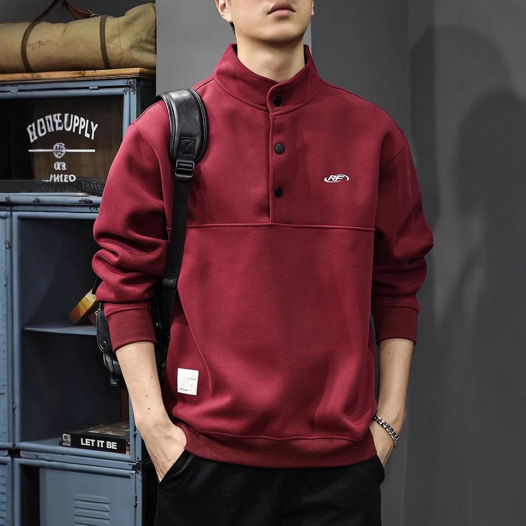 Autumn Semi-Open Stand-Up Collar Sweater Men'S Heavy Loose Large Size Top American Casual Pullover Jacket