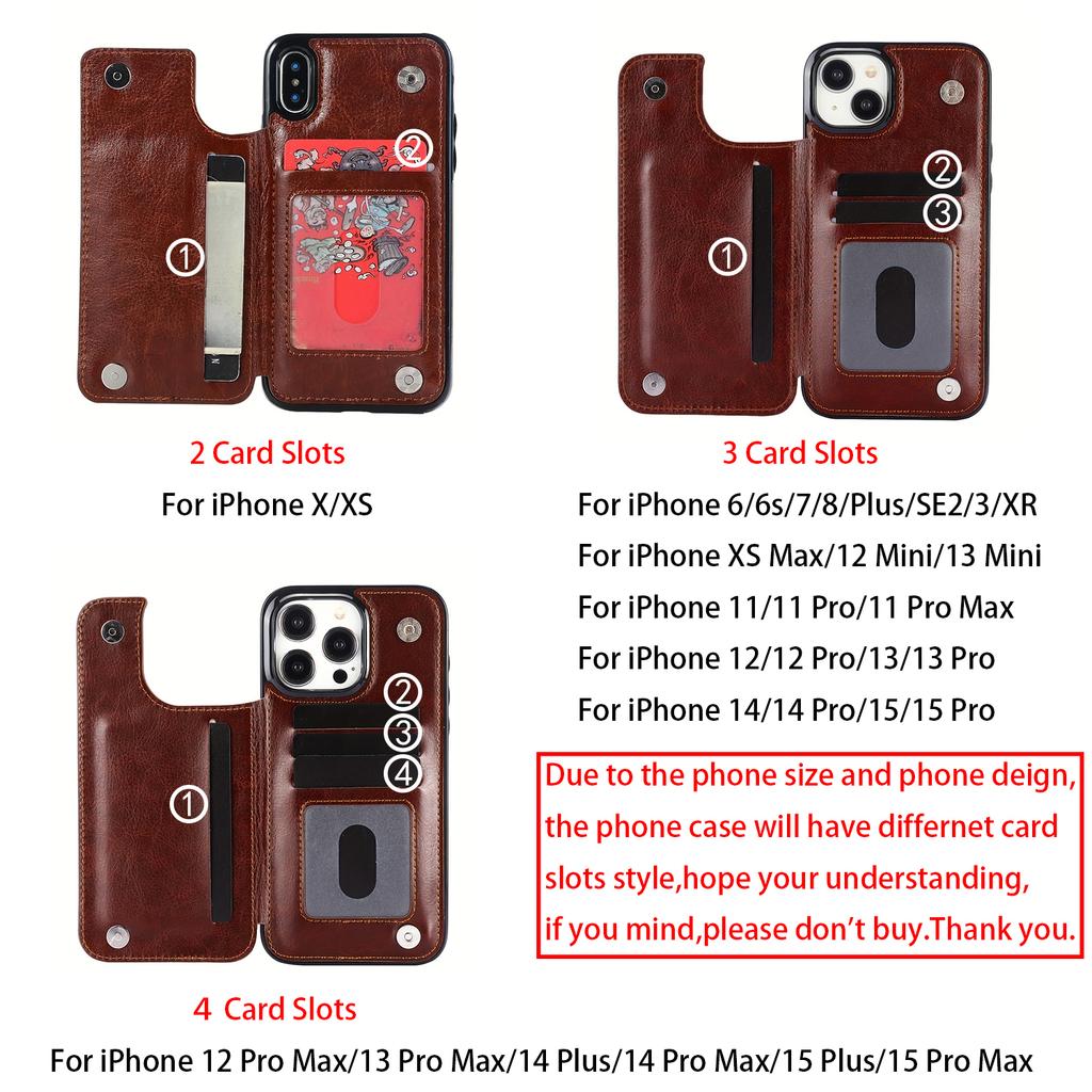 Luxury PU Leather Wallet Case For iPhone 15 14 13 12 11 Pro Max SE X XR XS Max 8 7 6 6S Plus Kickstand Card Holder Slots Cover