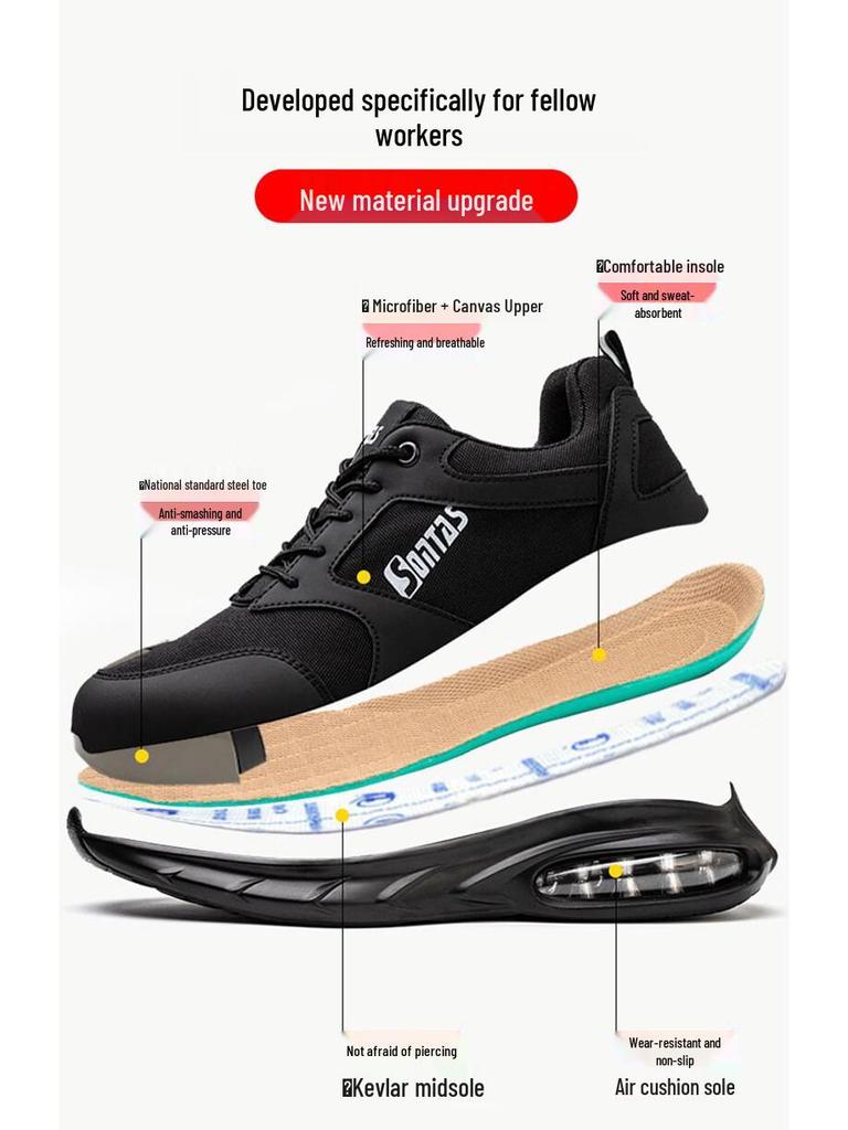 Men's Breathable Anti-Smash Steel Toe Safety Shoes