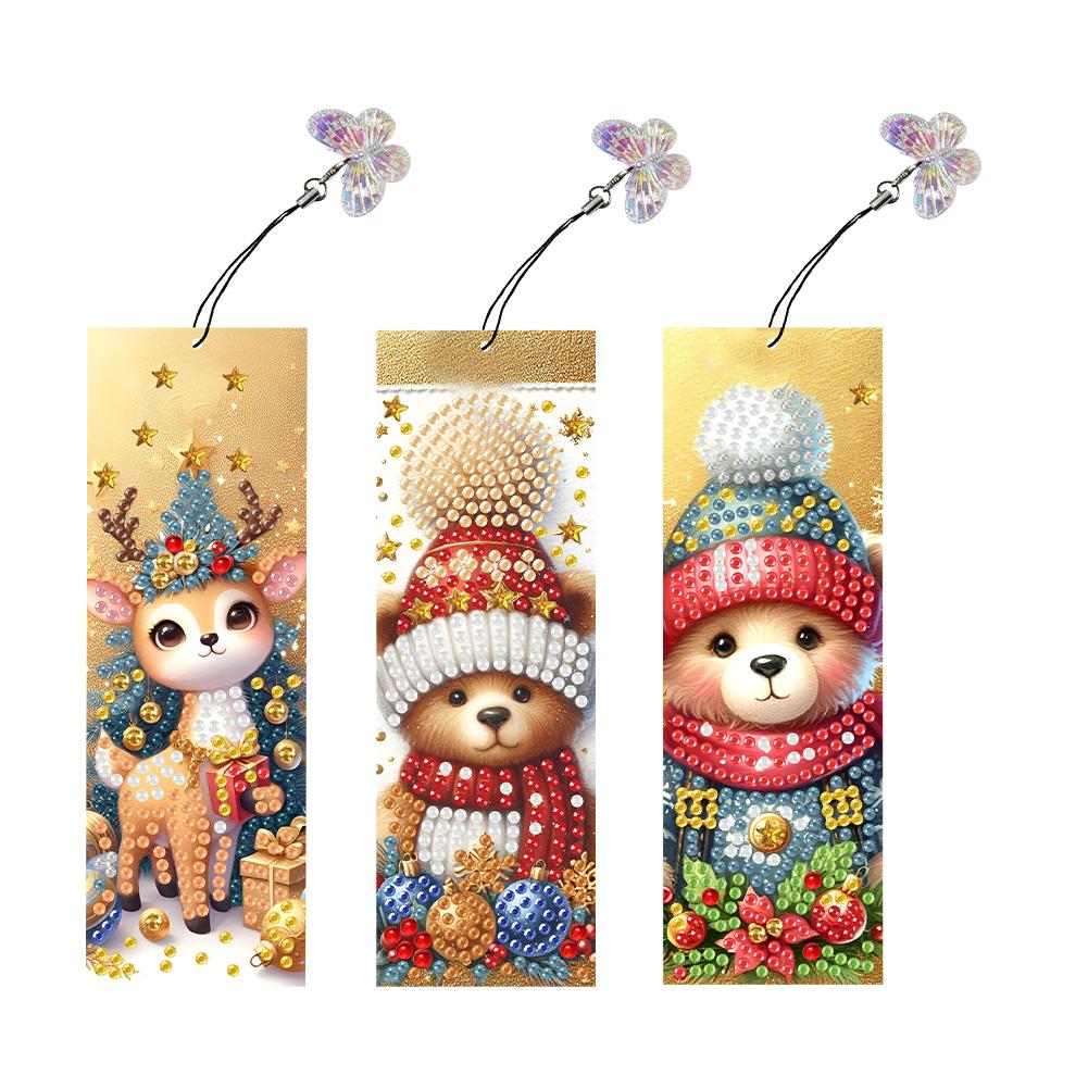 

3Pcs Special Shape Christmas Santa Claus Diamond Bookmark Art Projects Diamond Painting Bookmark Making Kit for Reading Day Gift