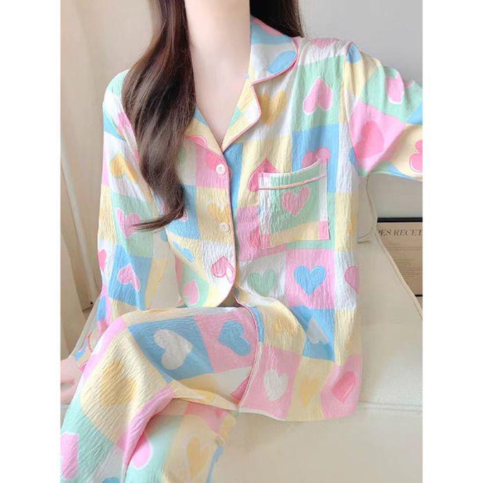 2025 Spring/Autumn Cute Cloud Cotton Pajama Set for Girls - Long Sleeve & Pants, Wearable Outdoors