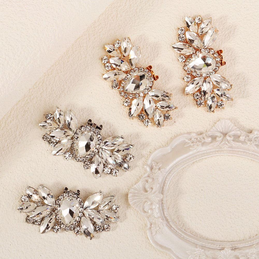 1 Pair Fashion Shiny Shoes Clips Rhinestone Removable Shoes Decorations Clip Shoes Flower Charm Buckle Women Shoes