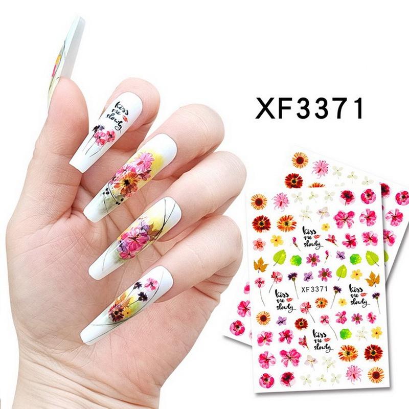 1 ks Motýli Květiny Nálepky na nehty 3D Jarní Květinové Listy Samolepicí Přenosové Obtisky Slider DIY Nehty Umělecká Dekorace