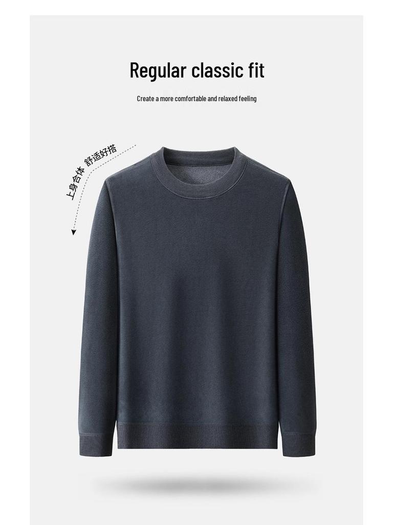 Men's Winter Fleece Thicken Hoodie - Round Neck, Plus Velvet, Long Sleeve Base Layer Sweater