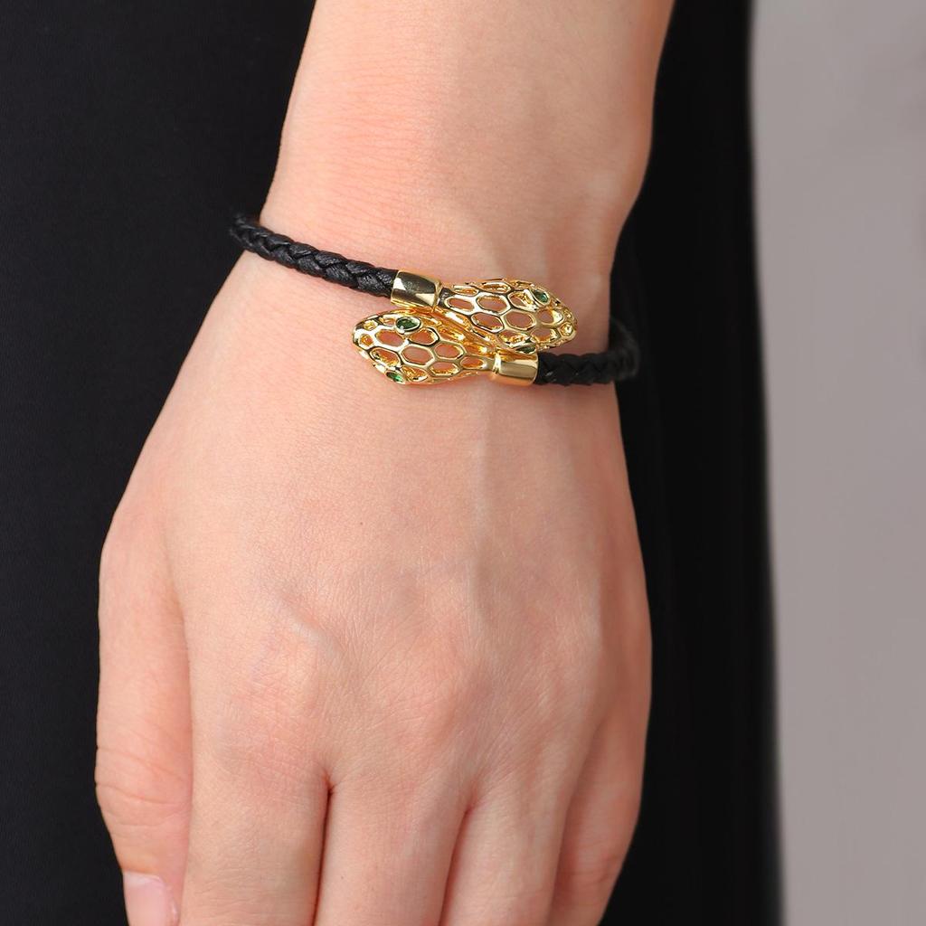 Exquisite Retro Snake Head Open Bangle: Fashionable Woven Bracelet
