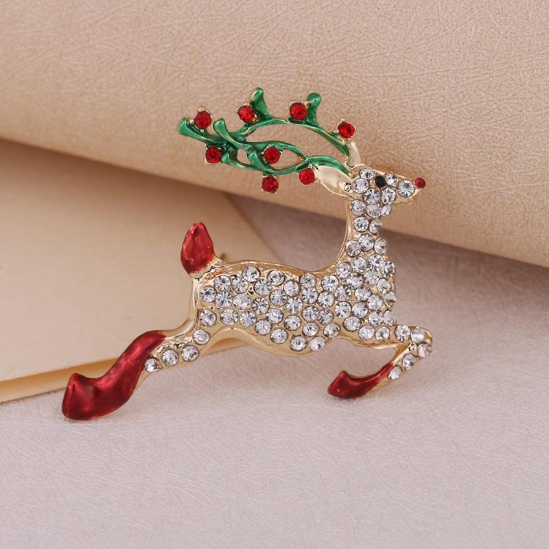 Christmas Rhinestone Christmas Tree Brooches For Women Unisex Botanical Deer Pin Office Party Friend Gifts Jewelry Accessories