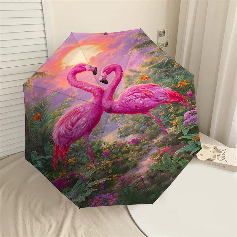 

1PC flamingo jungle Automatic Open/Close Umbrella Compact Folding Umbrella with 8-Rib Shaft lightweight esign, Fashion Lovers1234A