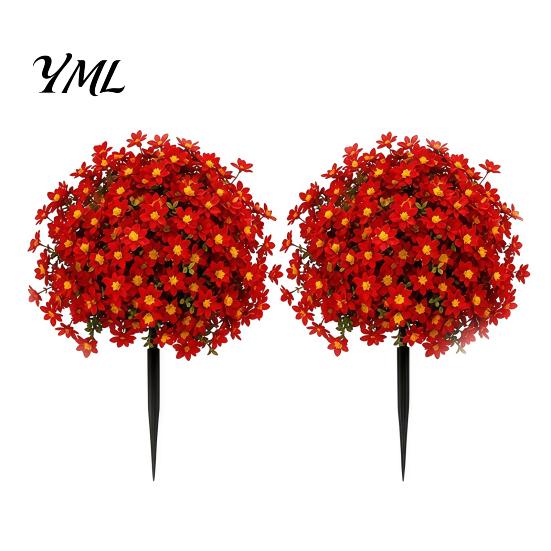Decorative Faux Flowers for Dining Table Christmas Artificial Poinsettia Flower Topiary Tree, Fade Resistant Bush with Spike, Realistic Vivid