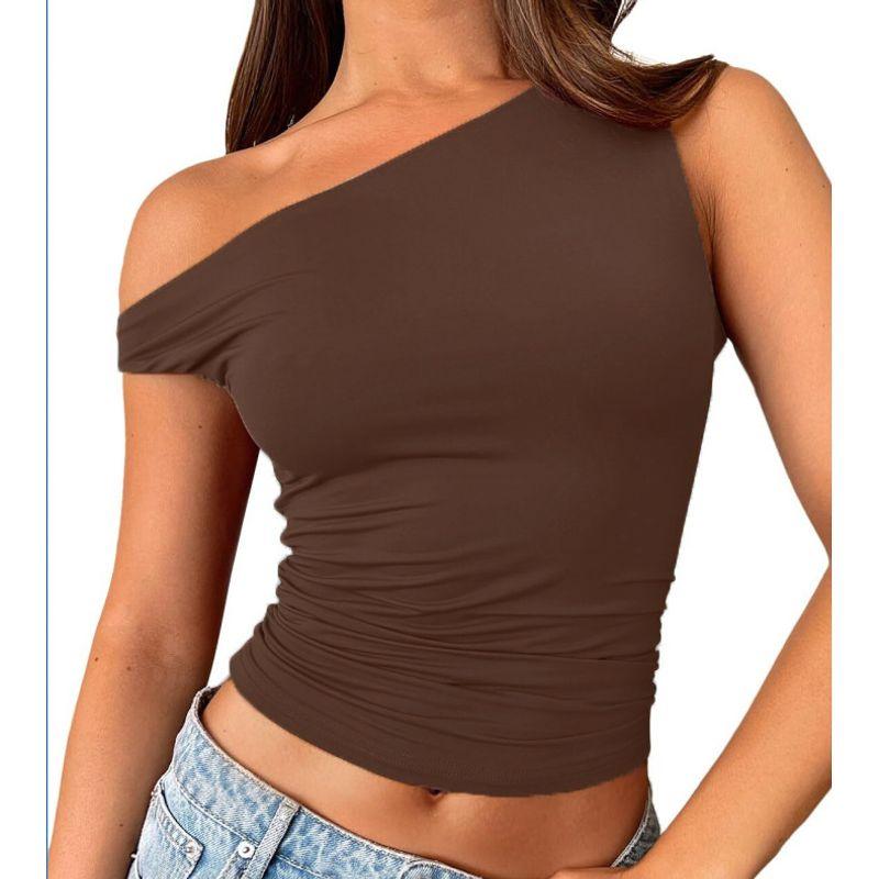 Solid Color Slanted Neck Sleeveless Top Women's Pure Color Diagonal Collar Sleeveless Tops