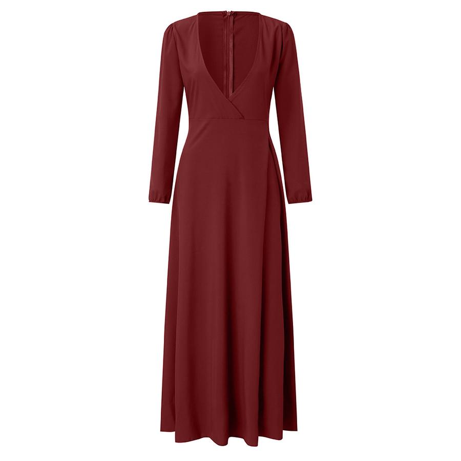 V-Neck Long Sleeve Dress with Tassels, Slim Fit, Elegant Maxi Dress for Women