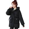 Winter Down Coat Thickened Padded Hooded Pockets Zipper Closure Drawstring Mid Length Windproof Heat Retention Daily Cold Weathe