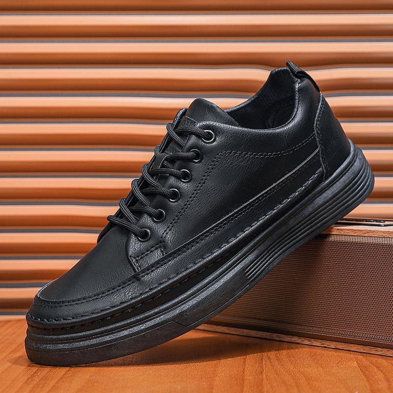 Skate Shoes Men White Flat Comfor Fashion Forward Outside Athletic Daily Walking Lace-Up Athletic Shoes Summertime Breathable Genuine Leather Shoes