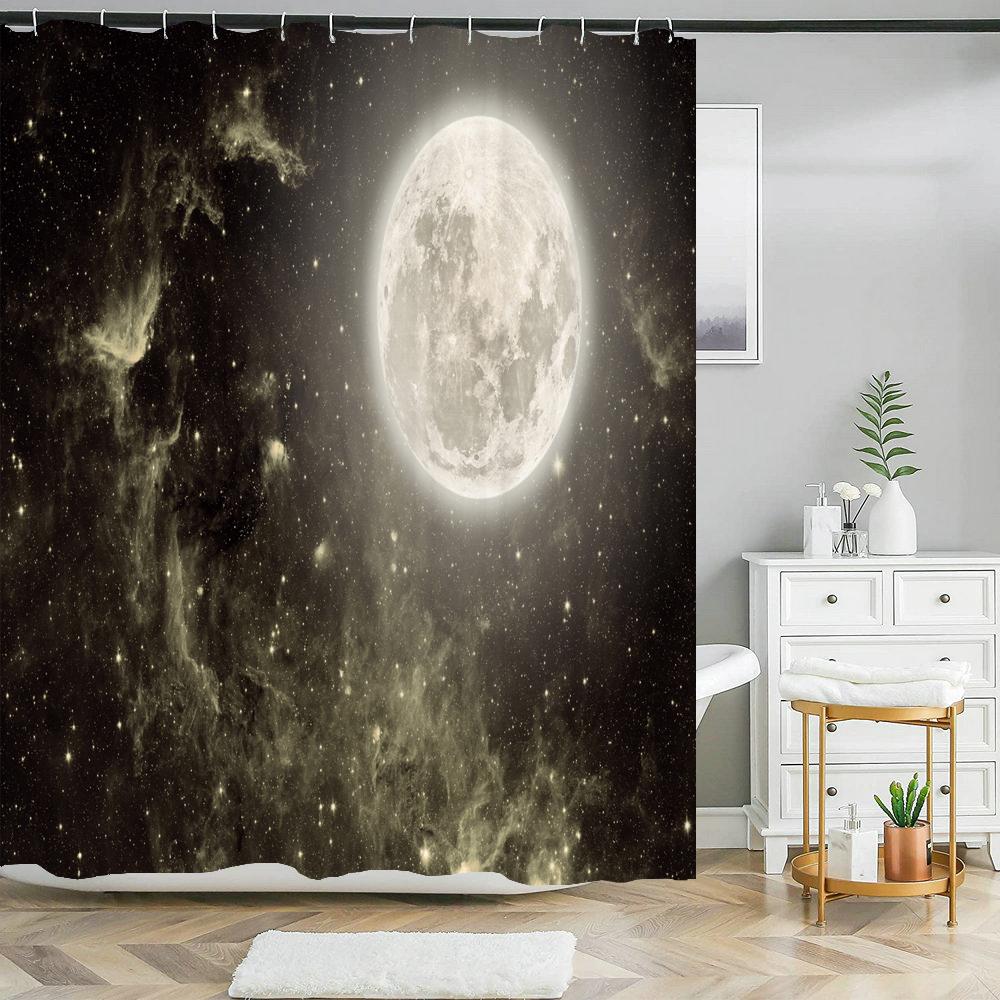 Waterproof Shower Curtain Set Moonlight Sea Starry Sky Scenery Bath Rug And Mats With Hooks Toilet Seat Cover Bathroom Decor