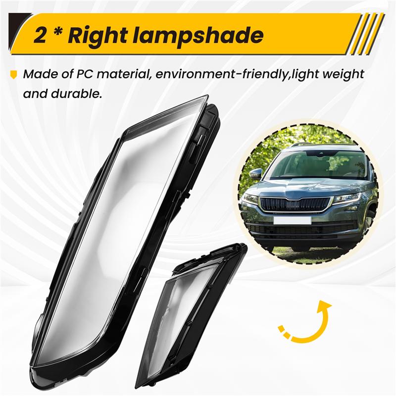 A16P-For Skoda Kodiaq 17-21 Car Front Headlamps Cover Glass Transparent Lampshades Cover Headlight Lens Auto Lamp Shell