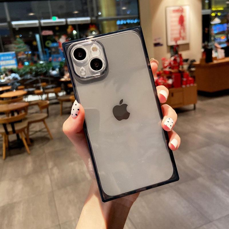 iPhone 11/12/14/16Pro/17ProMax Drop-Proof Soft Square Case iPhone 14 Plus прозрачный черный
