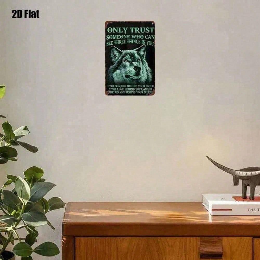 1pc Vintage Wolf Head Tin Sign, Rustic Metal Wall Decor for Bedroom Bar Garage Man Cave Outdoor