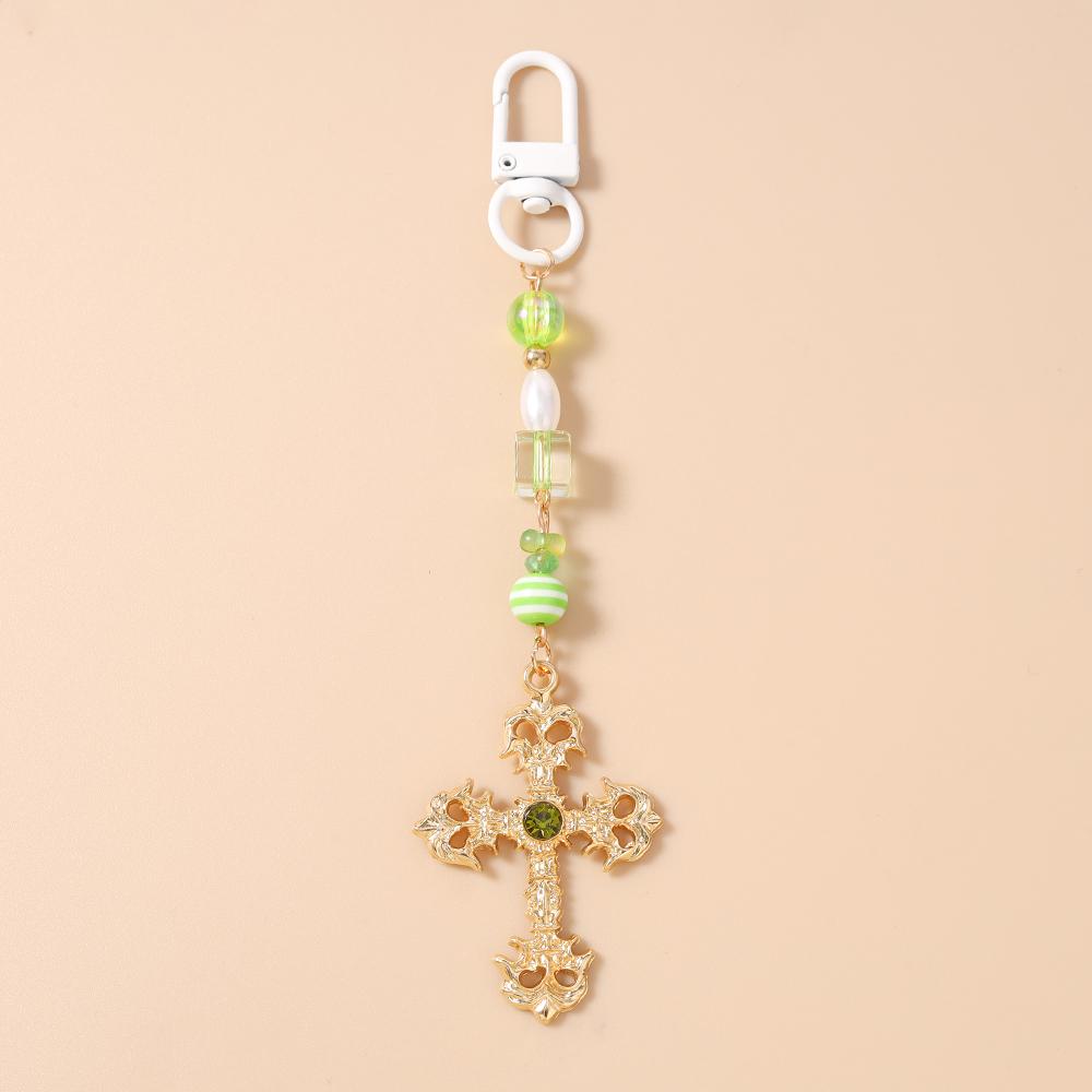 

Gothic Skull Cross Keychain Handmade Beaded Key Ring Pendant for Women Girls Handbag Decor DIY Key Chain Jewelry Gift