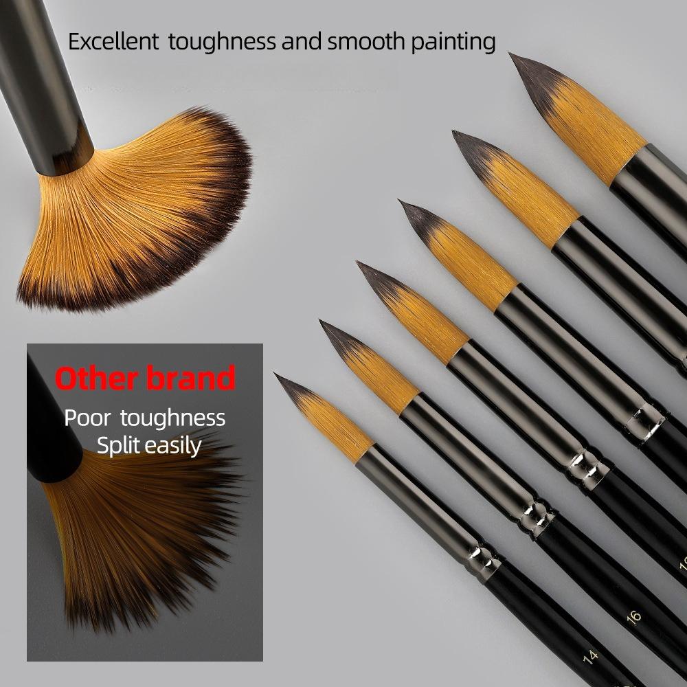 6 Pcs Set Oil Paint Brush Black Copper Tube Nylon Hair Thick Round Head Hook Line Pen Short Birch Rod Gouache Acrylic Art Brush чёрный