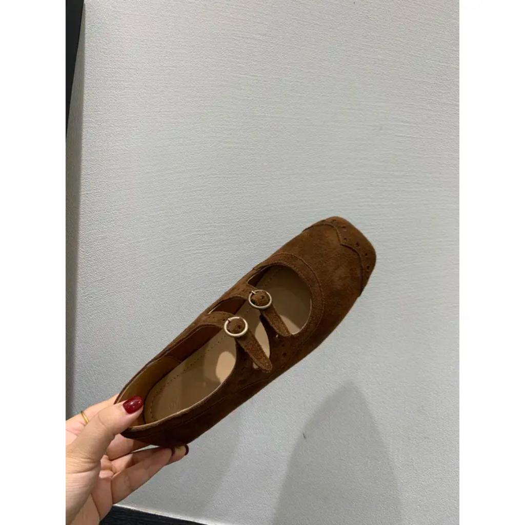 Retro Brown Square Head Mary Jane Shoes Ballet Shoes Women's 2025 New Korean Version French Shallow Mouth Single Shoes Women's Shoes