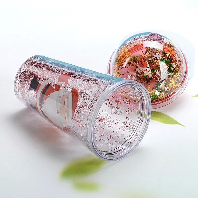 Creative 450ML Santa Claus Double Wall Cup Portable Cute Cartoon Flash Water Bottle Straw Milk Cup Christmas Decor Drinking Mug