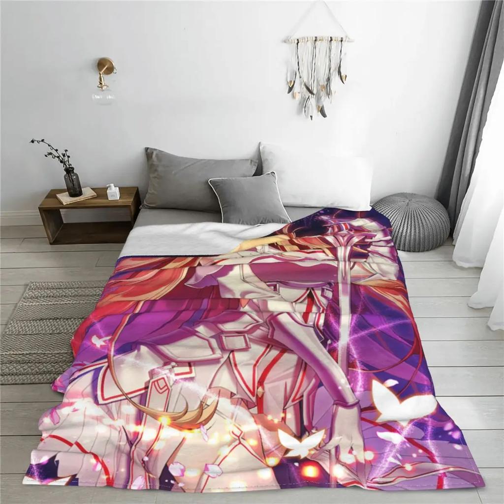Asuna Yuuki Fleece Blanket Sword Art Online Anime Funny Throw Blanket for Sofa Bedding Lounge 150*125cm Quilt