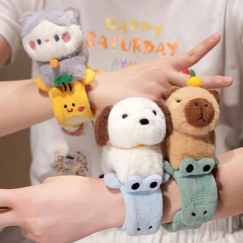 Capybara Slap Snap Wrap Wristband Bracelet Kawaii Animal Plushie Cute Dog Cat Plush Hand Ring Soft Toys Creative Funny Gift
