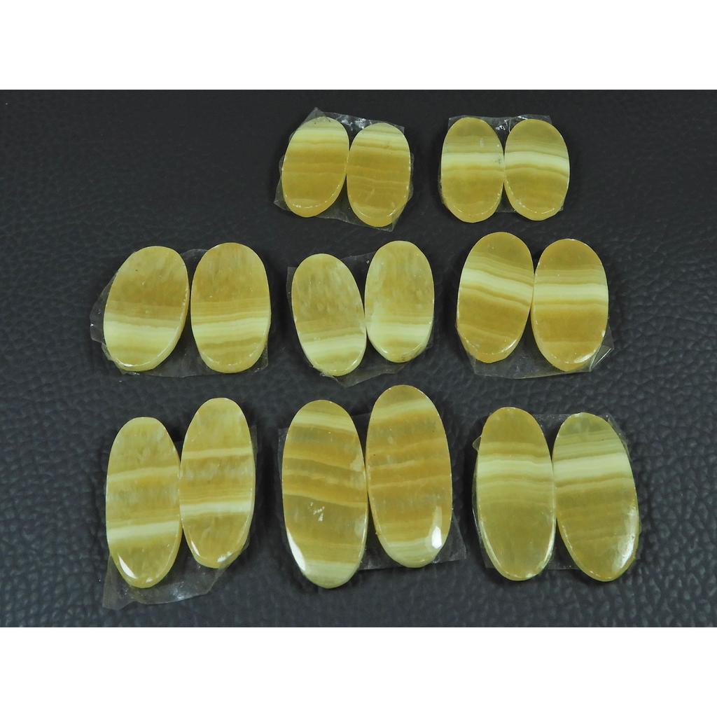 Natural Yellow Lace Agate Matched Pair Oval Cabochon Gemstone 08 Pair Lot C-3985