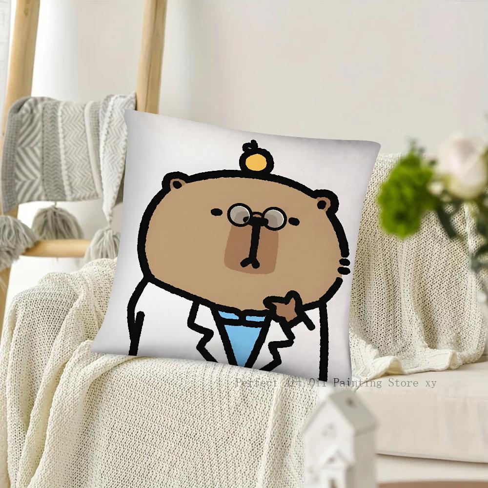 Cartoon Capybara Pillow Case Square Pillow Cushion Cover Bedroom Sofa Room Decoration Casual Pillow Cover